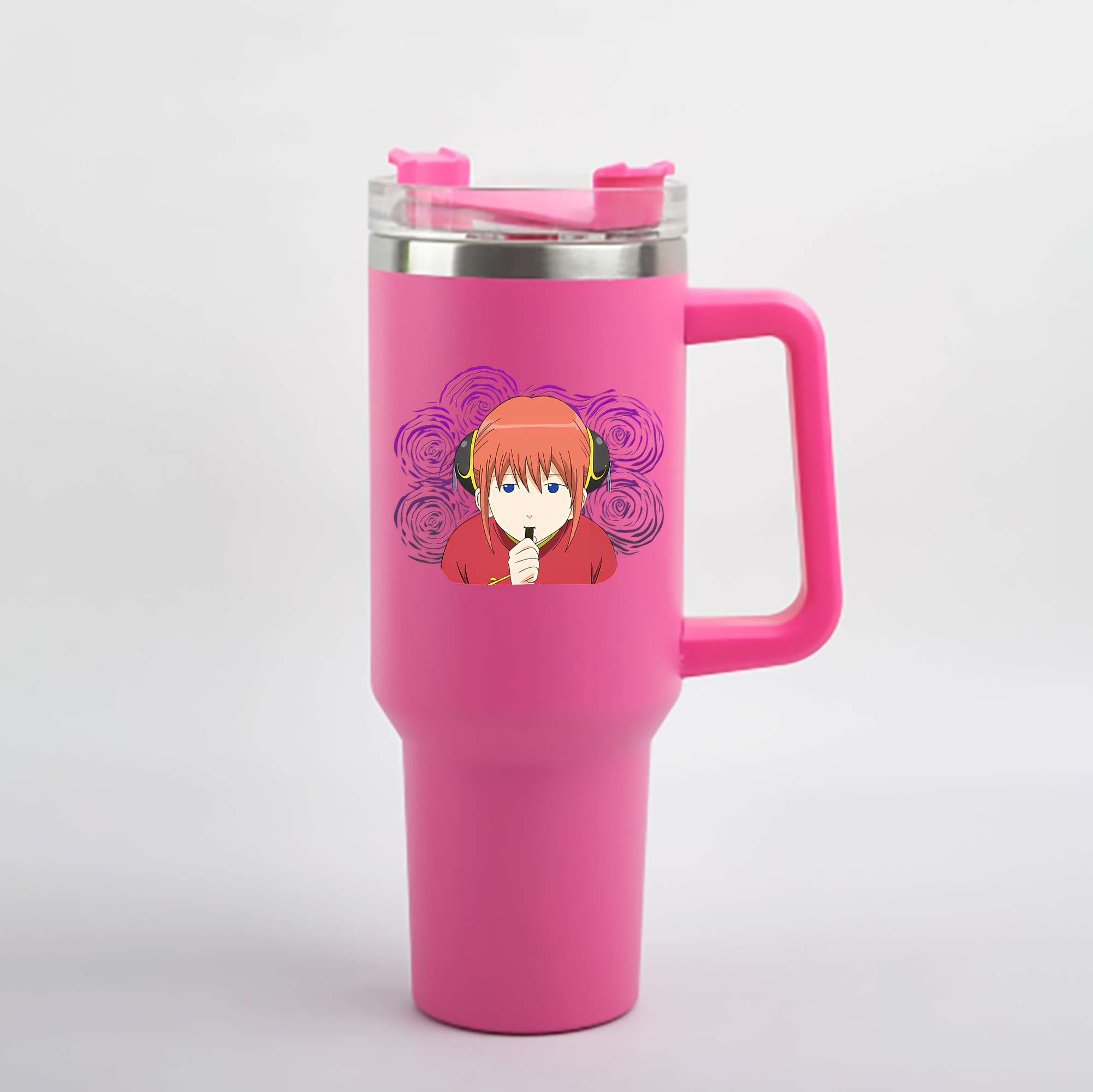 （画像用） ぎんたま 坂田銀時（さかたぎんとき） 神楽 志村新八（しむら しんぱち） GINTAMA Sakata Gintoki Kagura Shimura Shinpachi 1200mL車用タンブラー - クリスタルステッカー（プラスチックストロー付き）